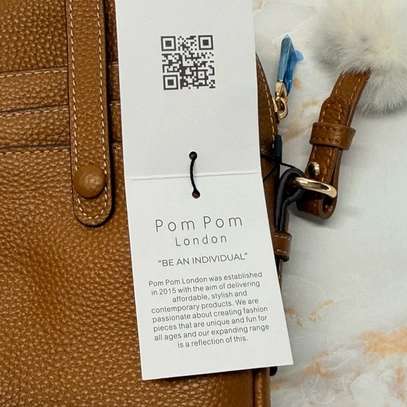 Pom Pom London pompom Tan and Gray Crossbody Bag NEW NWT - Picture 5 of 7